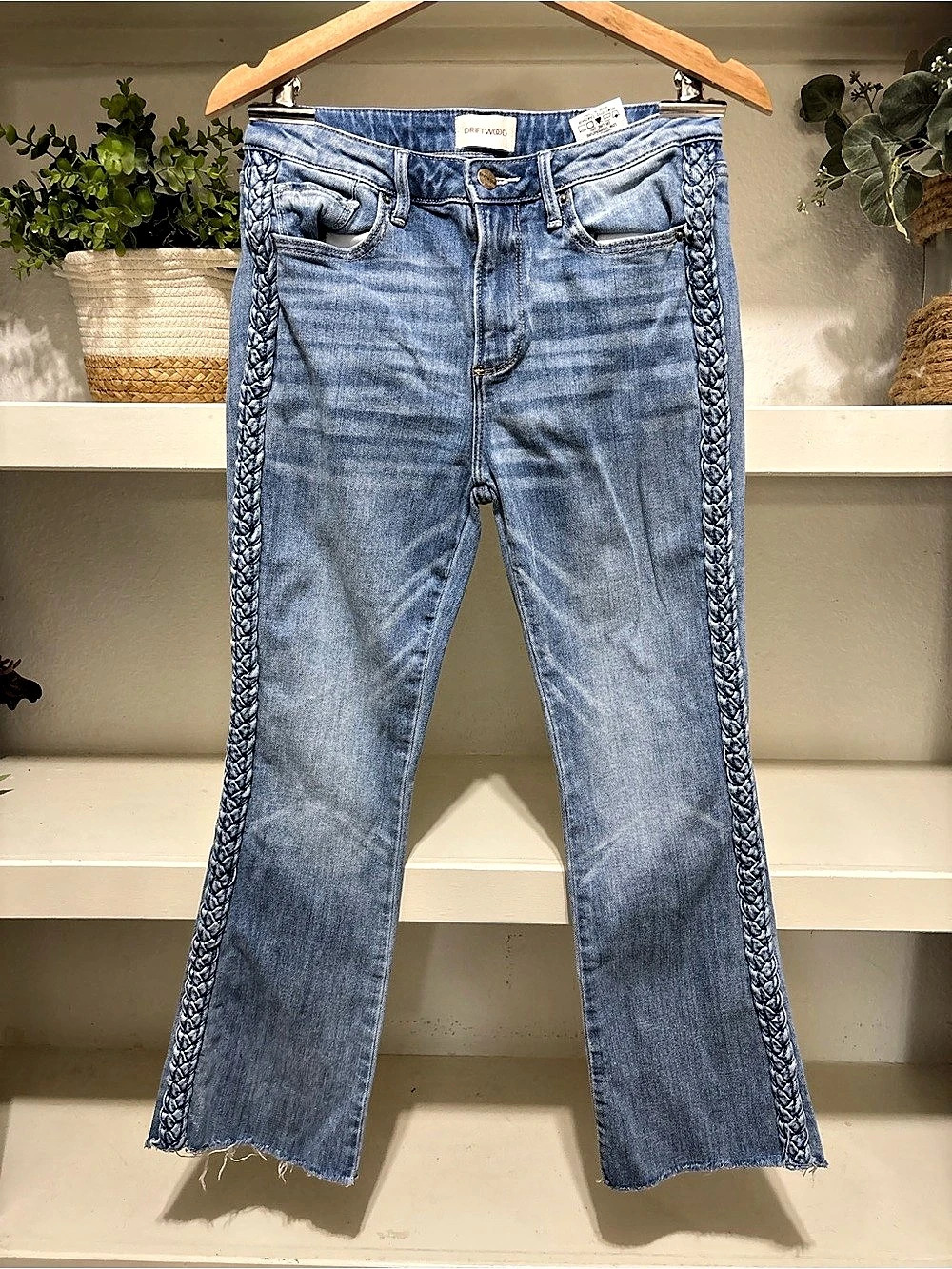Driftwood Roxy Braided Side Crop Jeans Bootcut Jeans Blue Waist 27